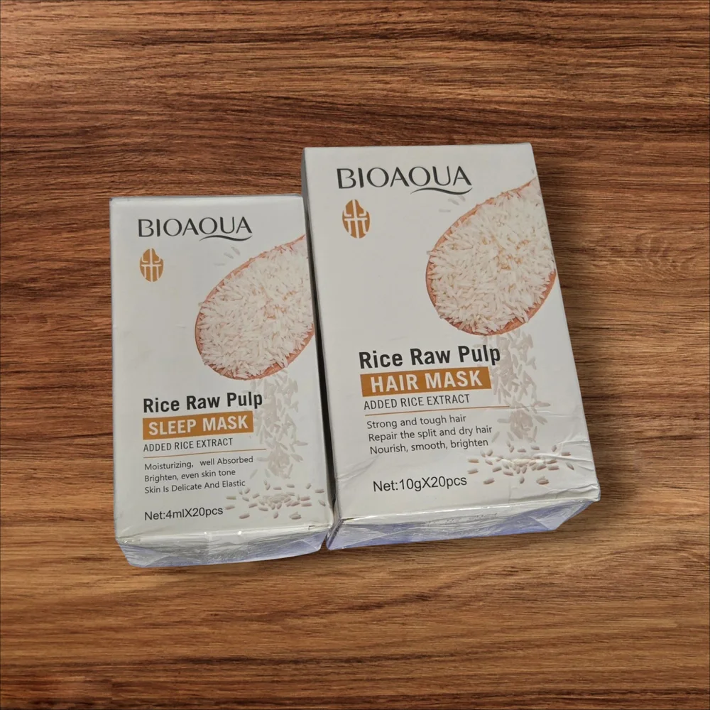 Bioaqua Rice Raw Pulp Sleep and Hair Mask Set